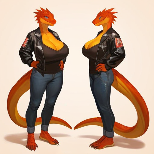 char sent an image breasts, pants, furry, tail, jacket, 1girl, furry female, cleavage, denim